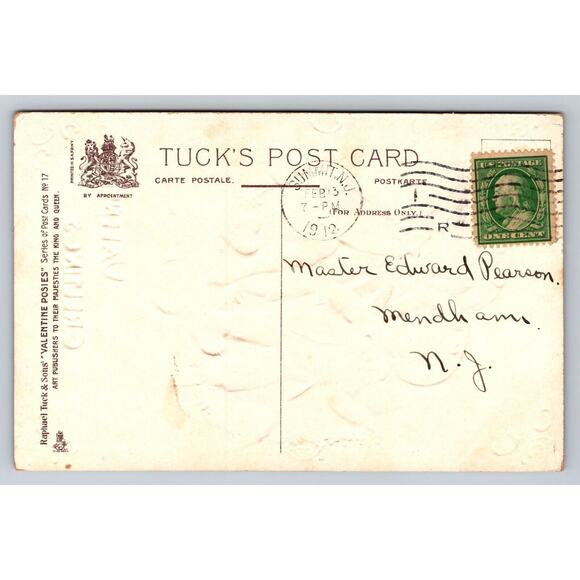 1912 Tuck's Irish Valentine Postcard Cupid Children Boys Floral Heart Jump Rope - Picture 2 of 2